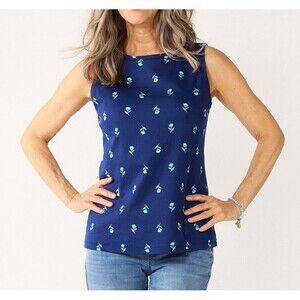 Croft & Barrow 100% Cotton Classic Tank Top Sz  XXL Navy Blue  Floral New